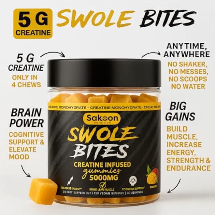 Sakoon nutrition Creatine Gummies 5000mg – Vegan - Muscle Builder – Strength & Energy Support – 120 Count – Mango Flavor – Creatine Monohydrate Supplement for Men & Women - Image 2