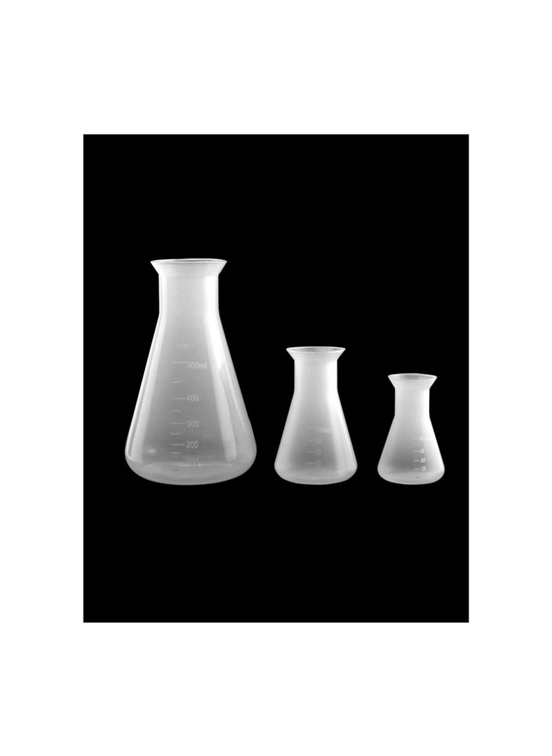 Generic - Erlenmeyer Flask, 3 Pack Clear Scale Plastic Conical Flask for Laboratory School Educational Learning Standard Capacity 50ml+100ml+500ml - Image 1