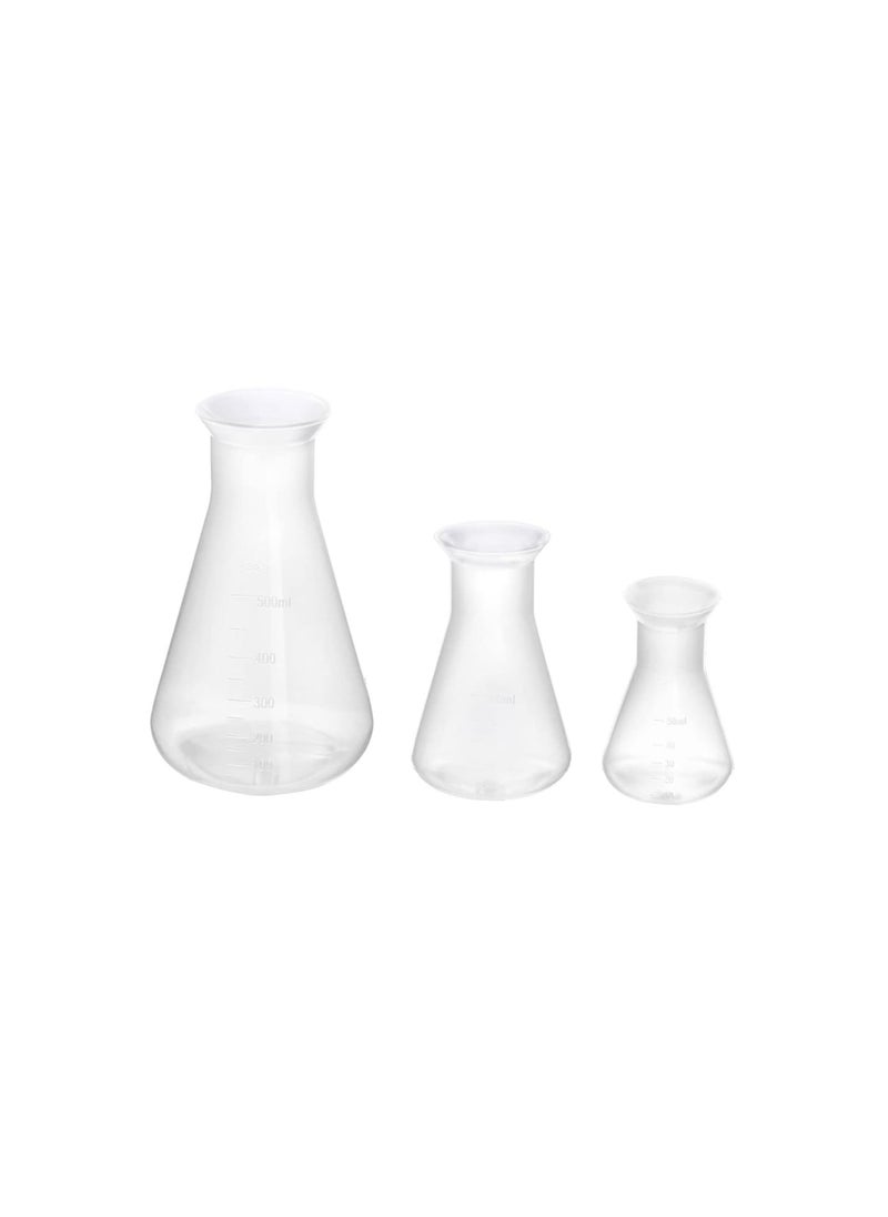Generic - Erlenmeyer Flask, 3 Pack Clear Scale Plastic Conical Flask for Laboratory School Educational Learning Standard Capacity 50ml+100ml+500ml - Image 1