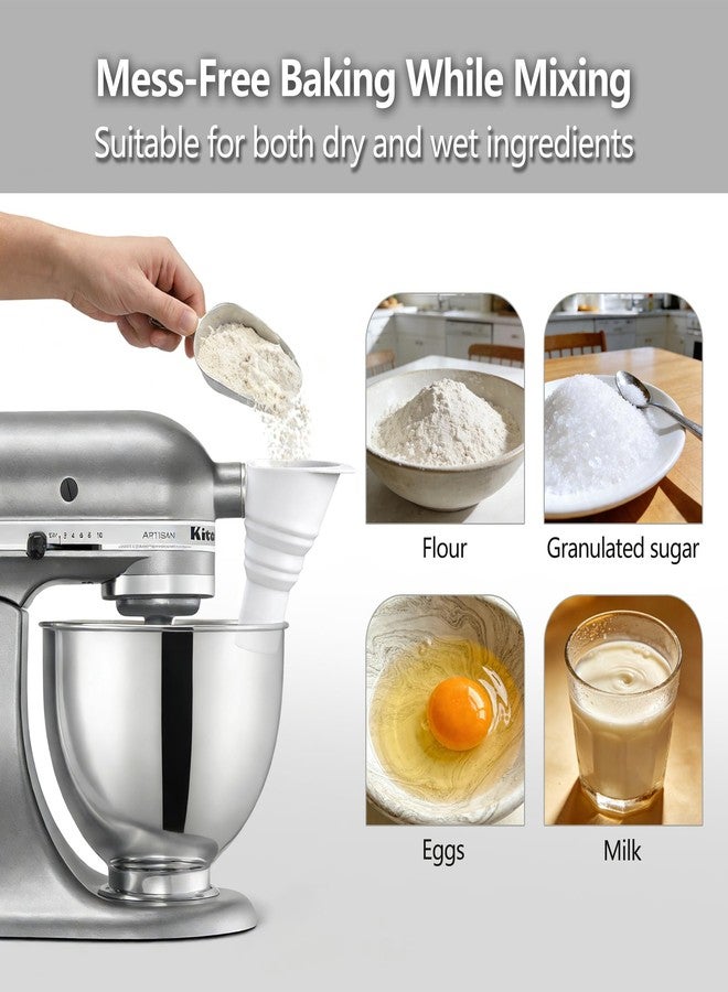 Leffis Flour Funnel for KitchenAid Mixer, Food-Grade Silicone Funnel Attachment, Foldable Pouring Tool for Mess-Free Baking While Mixing, Dishwasher Safe, White - Image 2