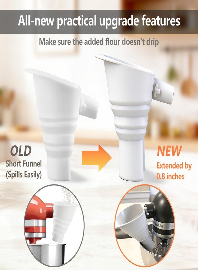 Leffis Flour Funnel for KitchenAid Mixer, Food-Grade Silicone Funnel Attachment, Foldable Pouring Tool for Mess-Free Baking While Mixing, Dishwasher Safe, White - Image 4