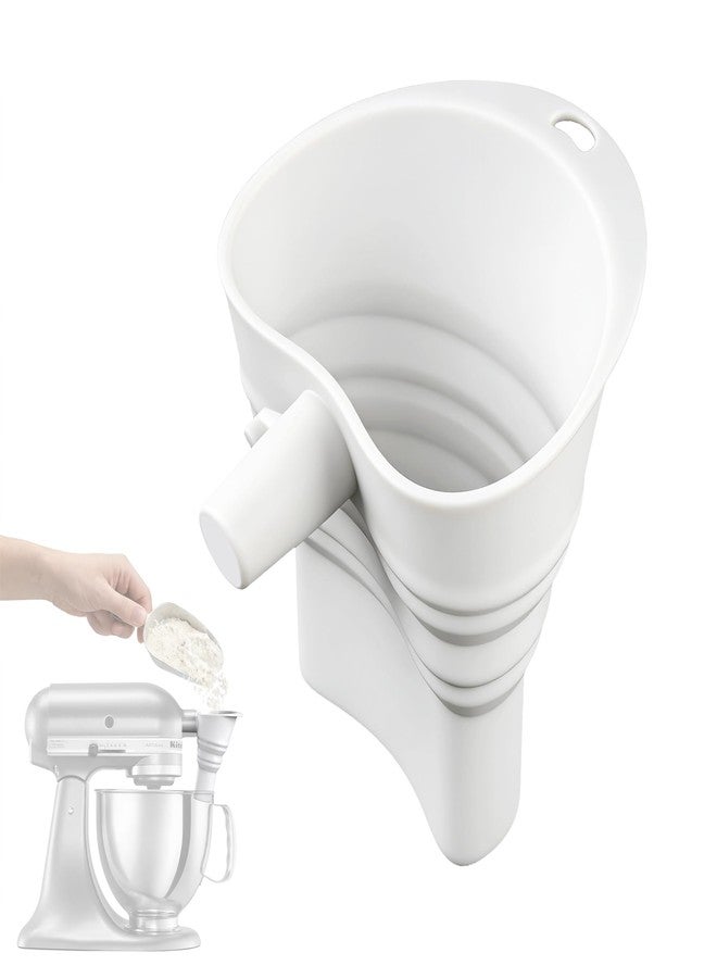 Leffis Flour Funnel for KitchenAid Mixer, Food-Grade Silicone Funnel Attachment, Foldable Pouring Tool for Mess-Free Baking While Mixing, Dishwasher Safe, White - Image 1