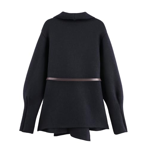 CUFEZN Women's Classic Open Front Cardigans Belted Wrap Knit Coatigan Coat Long Sleeve Casual Dressy Light Jacket Black One Size - Image 2