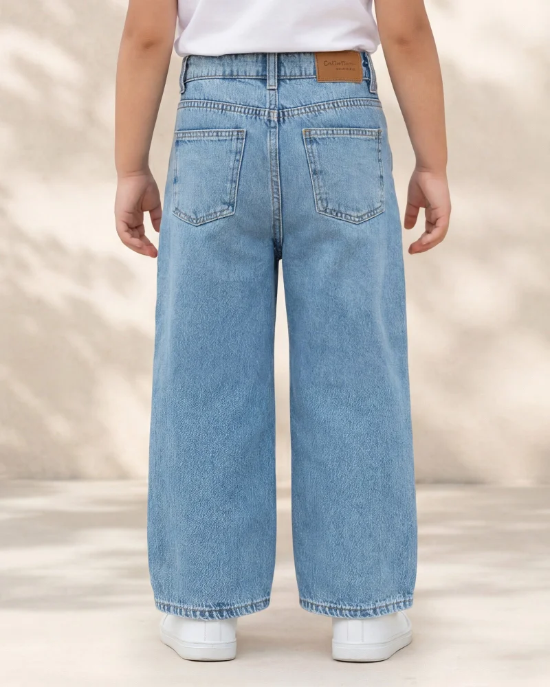 Redtag Senior Girls Blue Wide Leg Embroidered Jeans