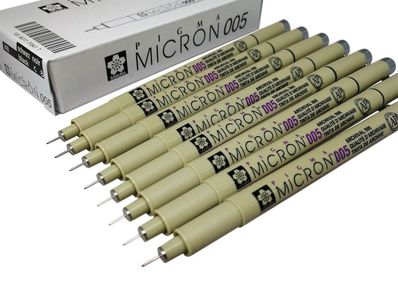 Sakura Pigma Micron pen 005 Black ink marker felt tip pen, Archival pigment ink, fine point for artist drawing pens - 8 pen set - Image 1