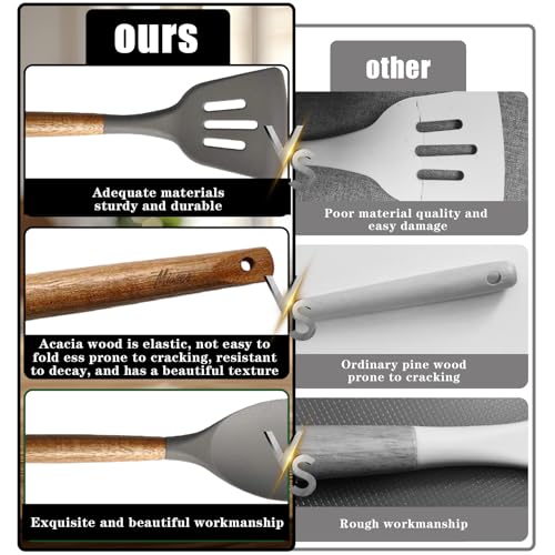 Miusco Acacia Wood : Miusco 5 Piece Silicone Cooking Utensil Set with Natural Acacia Hard Wood Handle - Image 3