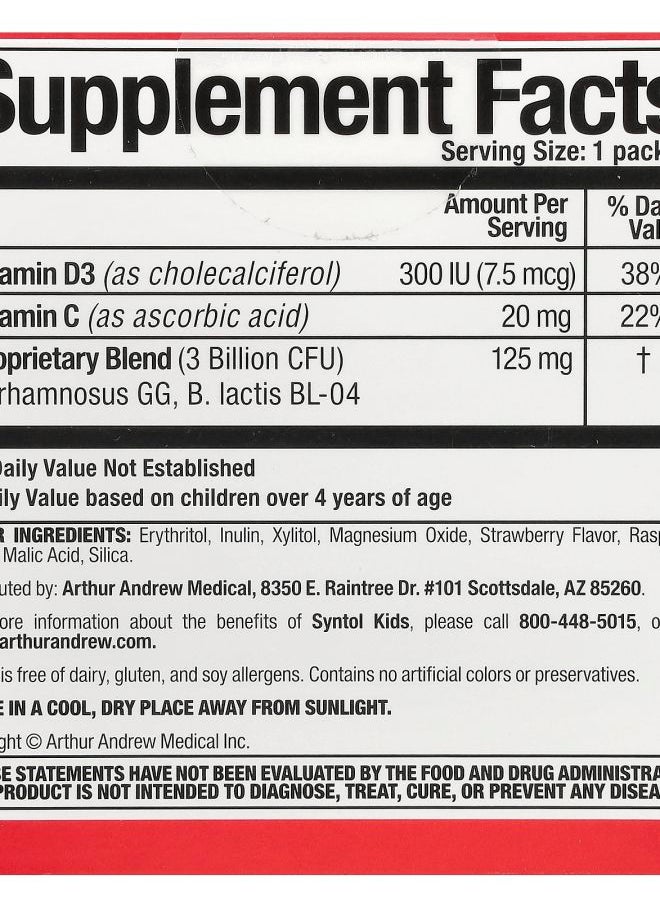 Arthur Andrew Medical Syntol Kids Kids Daily Probiotic Natural Berry 3 Billion 30 Single Serve Packets  - Image 2