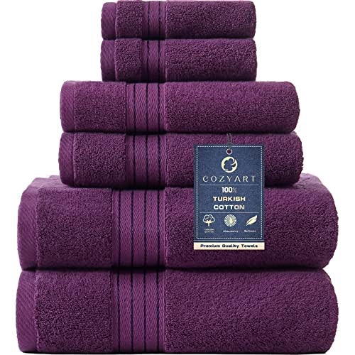COZYART Purple Bath Towel Set for Bathroom Soft Absorbent Durable 650 GSM Turkish Cotton Towel Sets of 6 2 Large Bath Towels 2 Hand Towels 2 Washclothes - Image 1