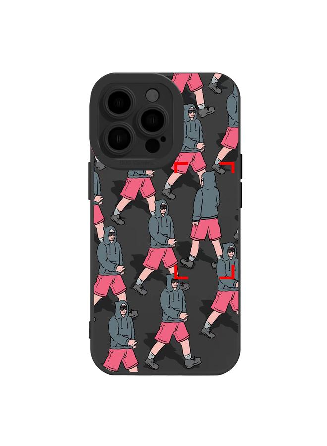 اس-توب جراب لهاتف iPhone 15 Pro Max مصنوع من السيليكون السائل بنمط المشاة - Image 1