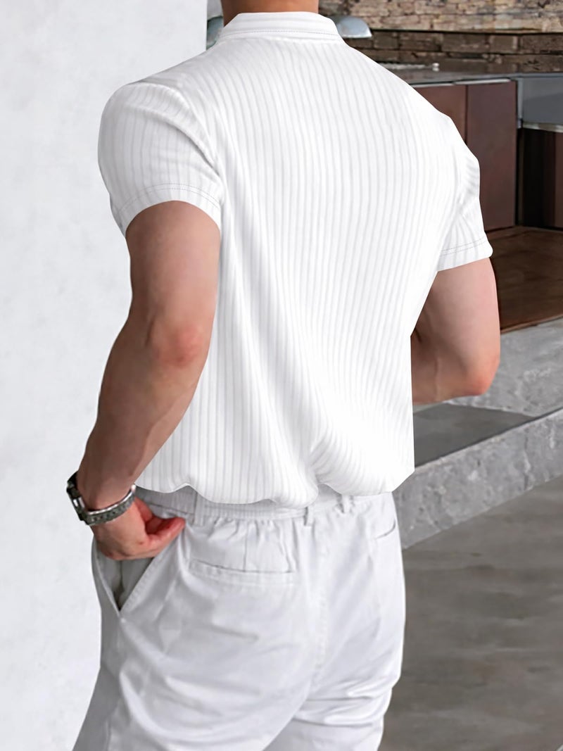 Noble Monk Solid Polo Neck Tshirt | Collar Tshirts | Half Sleeves | Plain-Regular Fit Textured Tshirt for Man White - Image 3
