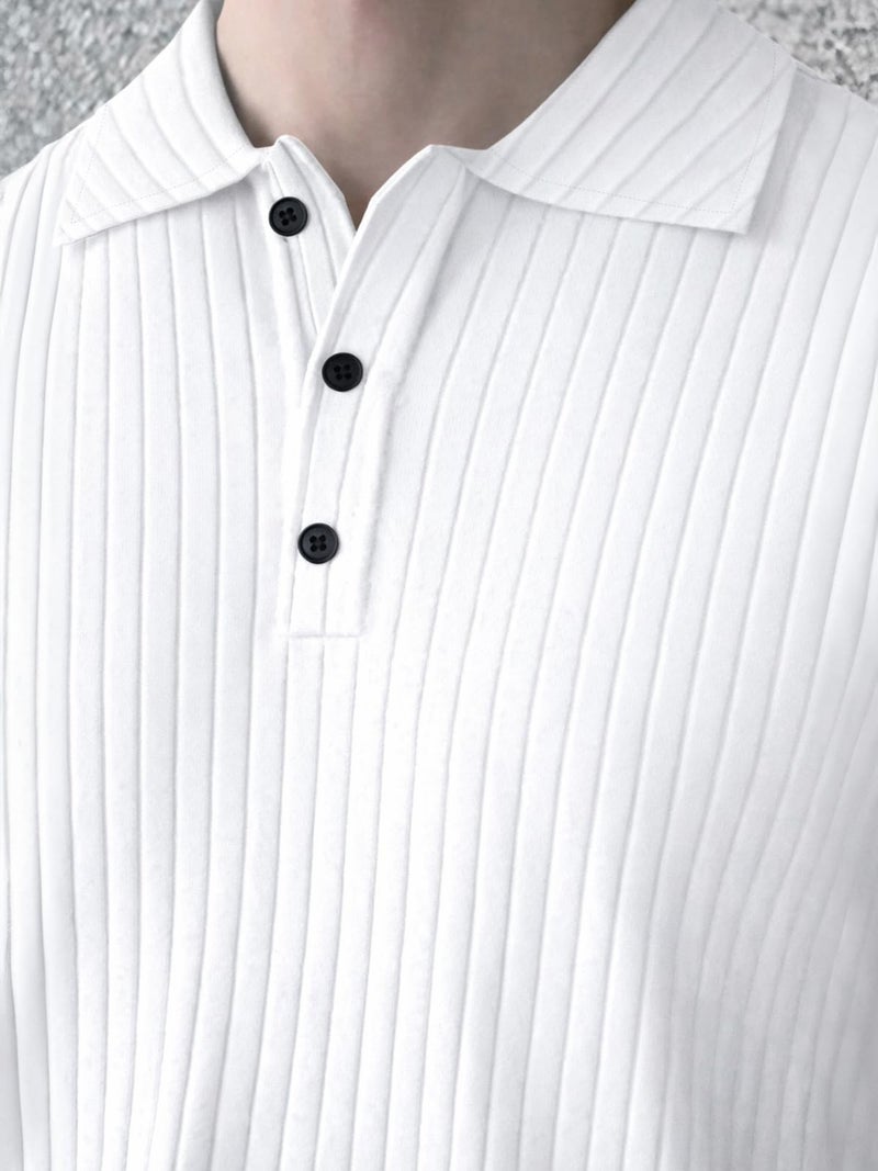 Noble Monk Solid Polo Neck Tshirt | Collar Tshirts | Half Sleeves | Plain-Regular Fit Textured Tshirt for Man White - Image 2