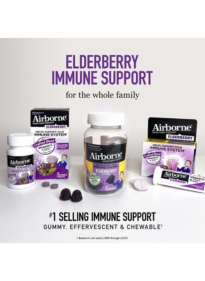 Airborne - Elderberry + Zinc & Vitamin C Gummies For Adults, Immune Support Vitamin D & Zinc Gummies with Powerful Antioxidant Vitamins C D & E - 130 Gummies, Elderberry Flavor - Image 1