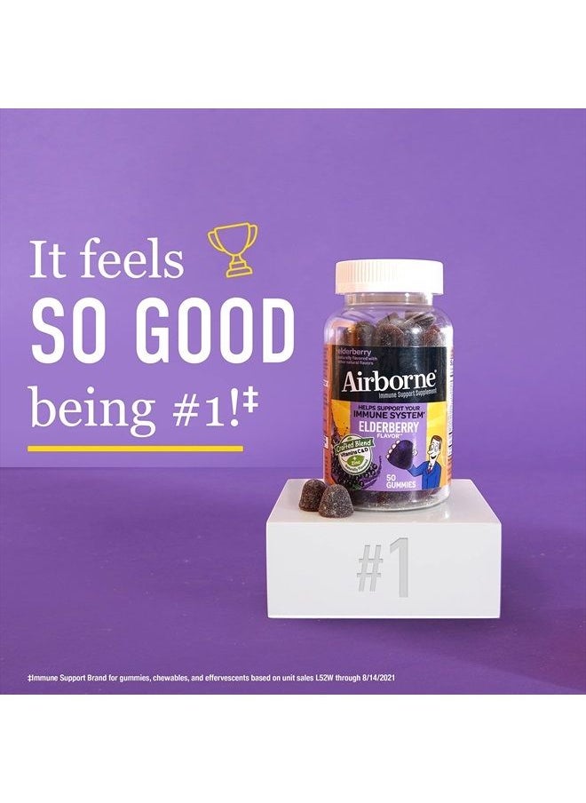 Airborne - Elderberry + Zinc & Vitamin C Gummies For Adults, Immune Support Vitamin D & Zinc Gummies with Powerful Antioxidant Vitamins C D & E - 130 Gummies, Elderberry Flavor - Image 1