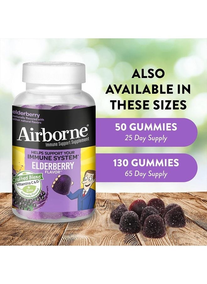 Airborne - Elderberry + Zinc & Vitamin C Gummies For Adults, Immune Support Vitamin D & Zinc Gummies with Powerful Antioxidant Vitamins C D & E - 130 Gummies, Elderberry Flavor - Image 1