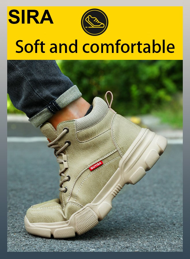 SIRA Men’s Leather Steel Toe Work Shoes Anti Slip Puncture Resistant Industrial Safety Boots Breathable Lightweight for Warehouse Factory Construction Site Soft Cushion Shock Absorption Non Stuffing Trendy Workwear - Image 2