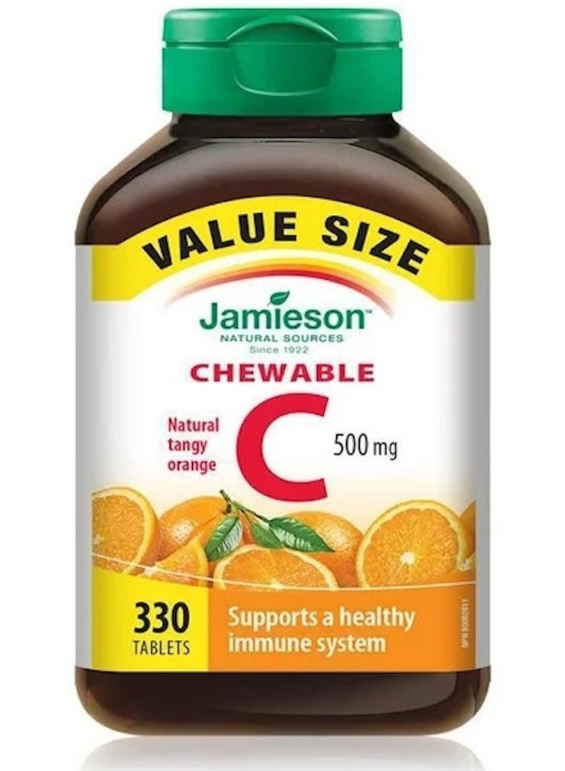 Jamieson Chewable Vitamin C 500 mg Tangy Orange Flavour Value Size, 330 Chewable Tablets