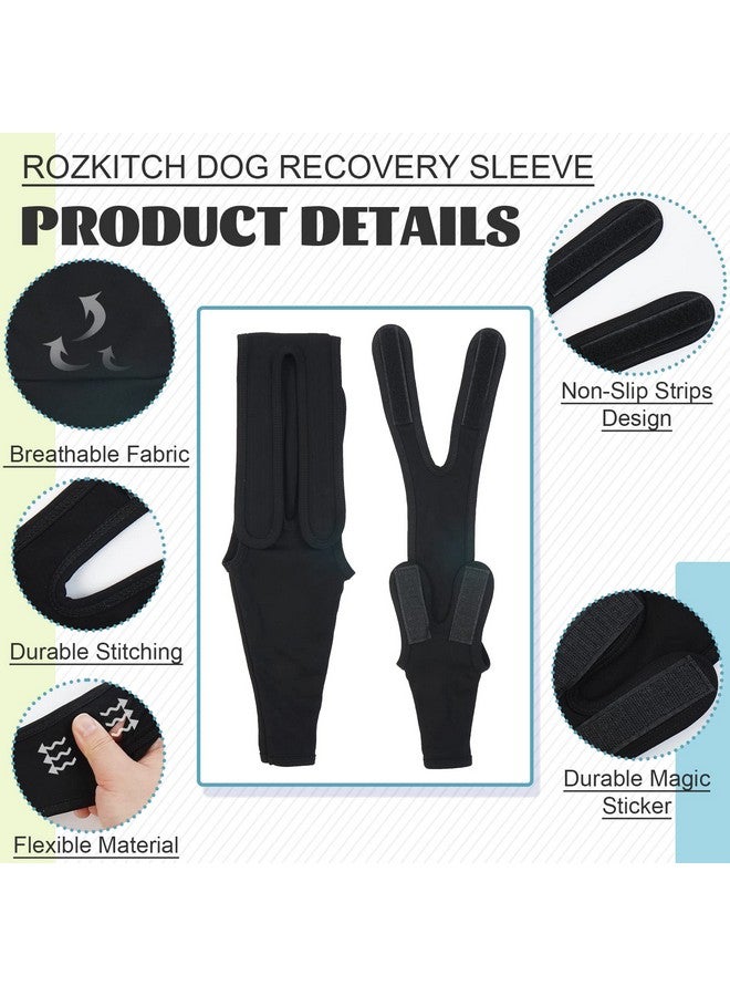 روزكيتش كم ROZKITCH للتعافي من جراحات الكلاب للساق الأمامية اليمنى اليسرى، واقي دعامة الكوع لمنع لعق الجروح للحيوانات الأليفة، بدلة تعافي الكلاب، طوق مخروطي بديل للالتواء الرباط الصليبي الأمامي والتهاب المفاصل، العناية بالمفاصل، أسود مقاس XL - Image 2