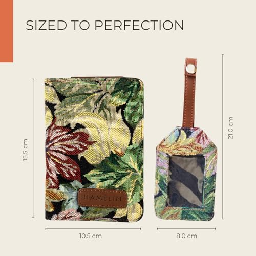 HAMELIN Wanderlust Travel Duo: Passport Cover & Luggage Tag|Made Of Premium Vegan Leather|Ideal Gift & Travel Companion|Stylish Combo For Men And Women|(Set Of 2, Floret), Multicolor - Image 2
