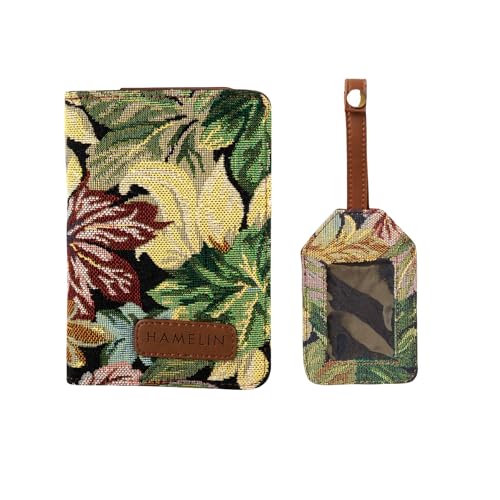 HAMELIN Wanderlust Travel Duo: Passport Cover & Luggage Tag|Made Of Premium Vegan Leather|Ideal Gift & Travel Companion|Stylish Combo For Men And Women|(Set Of 2, Floret), Multicolor - Image 1