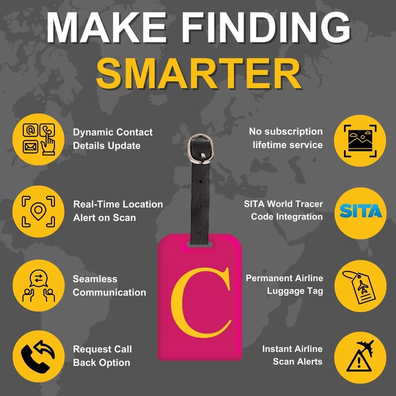 tag8 [Pack 2] Smart Luggage Tag ID with Name Initial B| Bag Tag with Global Loss Recovery Service | Airline Compliant | SITA World Tracer Code Enabled | Smart Alternative to Name Tags | Gift idea (C) - Image 4