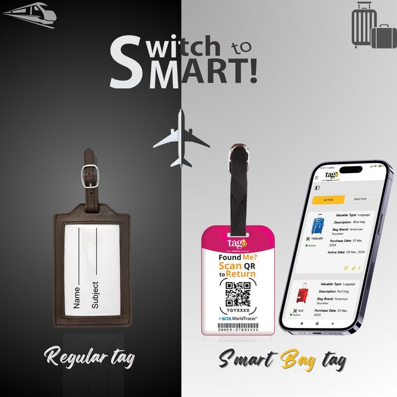 tag8 [Pack 2] Smart Luggage Tag ID with Name Initial B| Bag Tag with Global Loss Recovery Service | Airline Compliant | SITA World Tracer Code Enabled | Smart Alternative to Name Tags | Gift idea (C) - Image 2