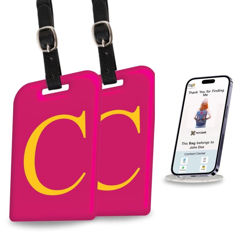 tag8 [Pack 2] Smart Luggage Tag ID with Name Initial B| Bag Tag with Global Loss Recovery Service | Airline Compliant | SITA World Tracer Code Enabled | Smart Alternative to Name Tags | Gift idea (C) - Image 1