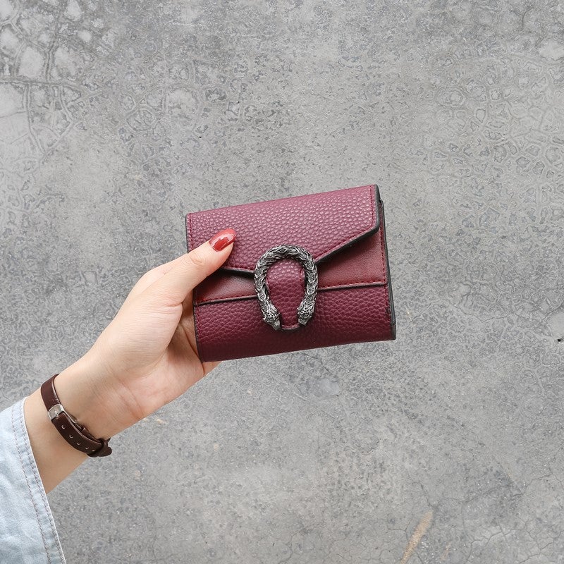 Factory wholesale short wallet womens cute student small wallet litchi pattern simple mini folding portable wallet Purple 