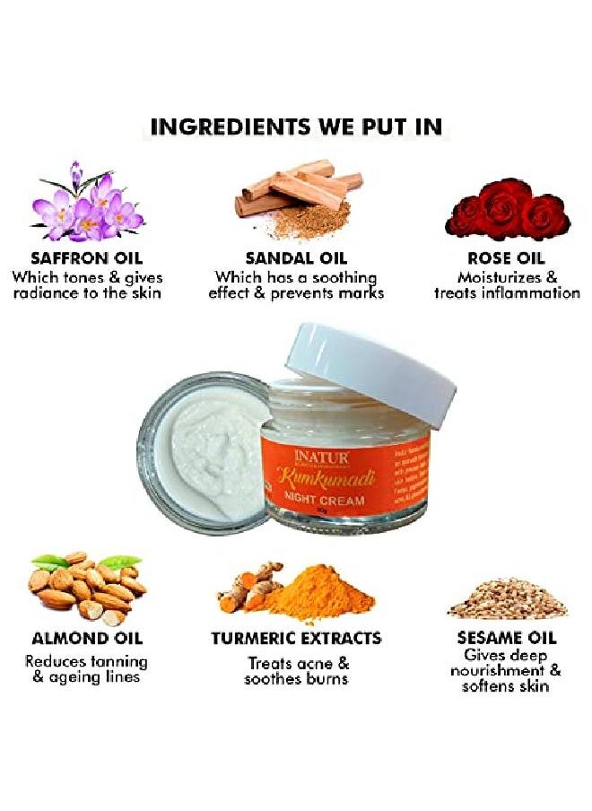 INATUR Kumkumadi Night Cream | light weight | NonComedogenic | Improves Skin Texture | Clears Complexion | Fights pigmentation | Lightens & Rejuvenates Skin | 50g  - Image 4