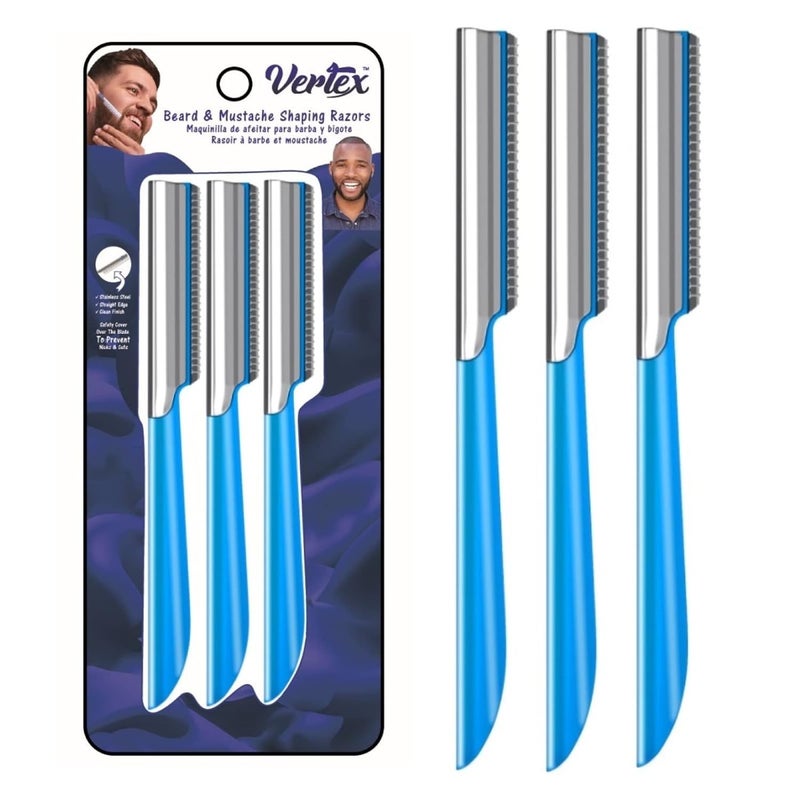VERTEX Beard Shaping Razor Tool Mustache Straight Edge Travel Razors Stainless Steel For Eyebrow Grooming Kit Trimmer Blade For Men Bag Use After Black Color Dye Balm Oil Wash Replacement Disposable Clippers - Image 1