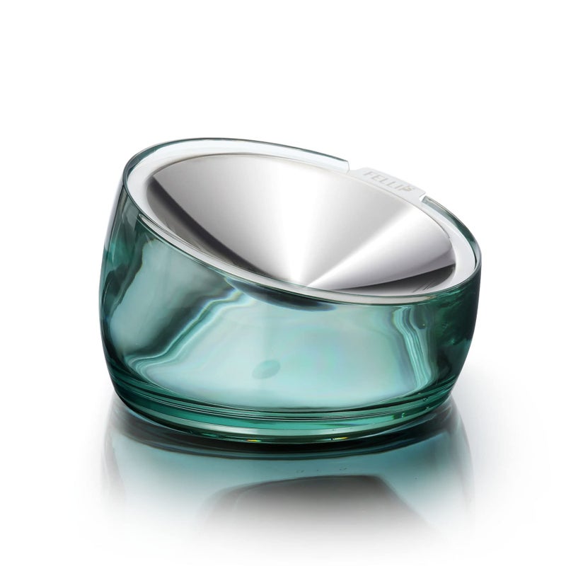 Felli Oblik Elevated Cat Food Bowls 304 Stainless Steel Removable Flat Dish for Whisker Fatigue & Dishwasher Easy Clean, Raised 15Â° Tilted Stand Non Slip, Wide Metal Plate Anti Vomit (0.5Cup, Classic) - Image 1