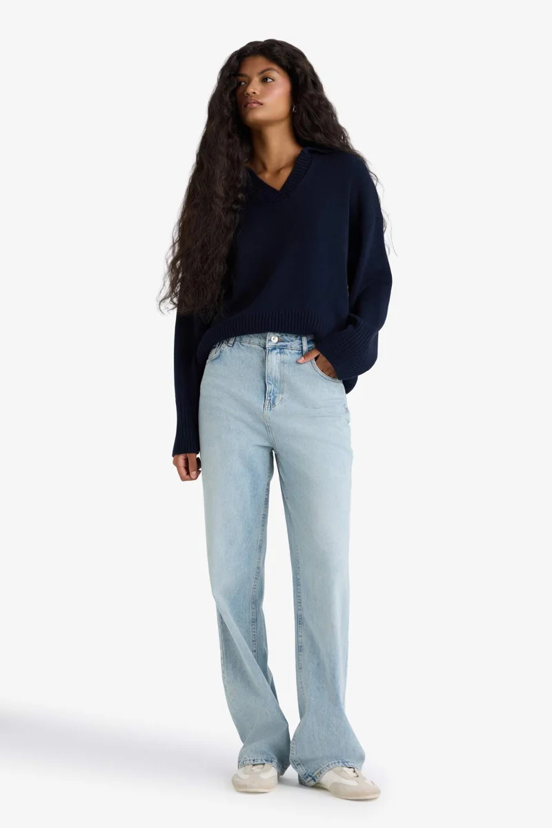 DeFacto Oversize Fit Polo Collar Knitwear Pullover