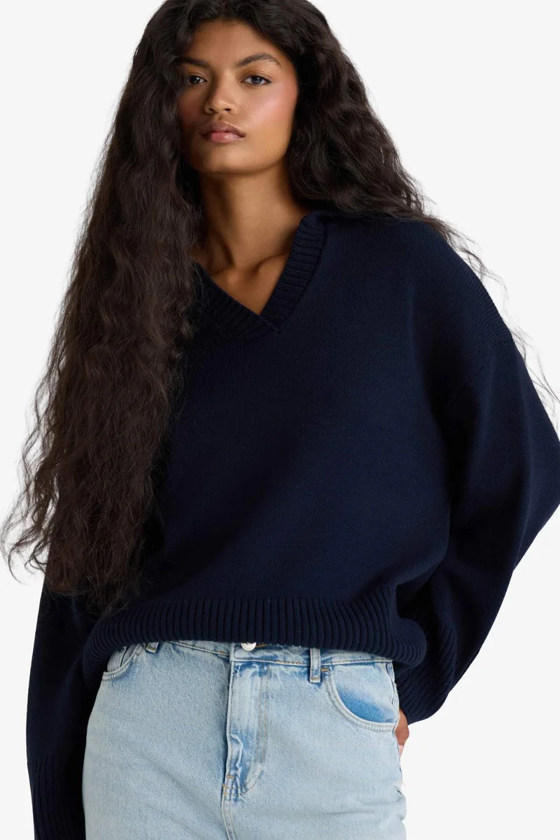 DeFacto Oversize Fit Polo Collar Knitwear Pullover