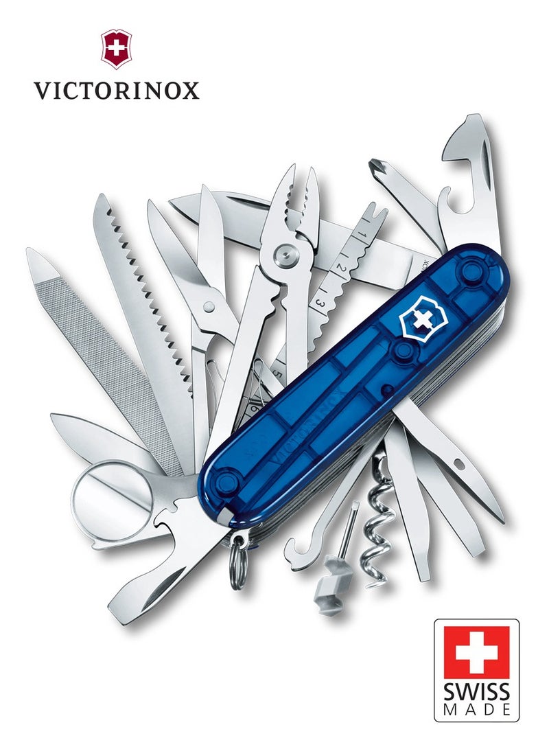 Victorinox Swiss Army Knife Swiss Champ 1.6795.T2 Blue Transparent | 33 Functions Multi-Tool with Locking Blade, Phillips Screwdriver, Scissors, Tweezers & More | Durable Blue Transparent Handle | Outdoor & Everyday Carry - Image 1