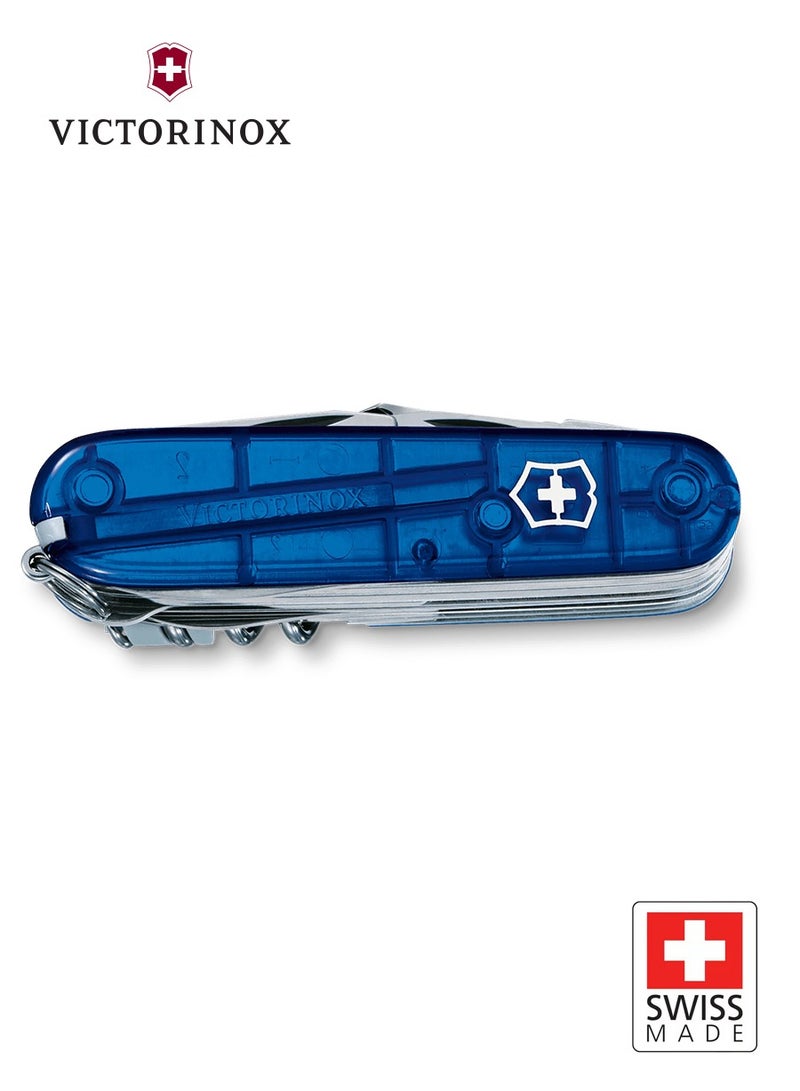 Victorinox Swiss Army Knife Swiss Champ 1.6795.T2 Blue Transparent | 33 Functions Multi-Tool with Locking Blade, Phillips Screwdriver, Scissors, Tweezers & More | Durable Blue Transparent Handle | Outdoor & Everyday Carry - Image 2