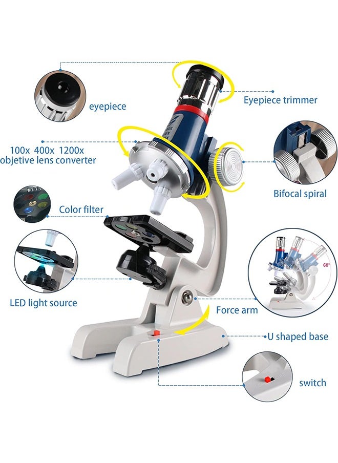 Garlo - Toy Microscope Kit for Kids 5-7 8-12, 100X-1200X Kids Microscope with Metal Body Microscope, Carrying Box, LED Light, Science Experiments Kit Toys for Kids 3 5 6 7 8 9 10 11 12 Birthday Gift - Image 1