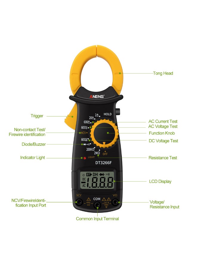 Digital Clamp Meter Yellow/Black 36 x 19mm - Image 2