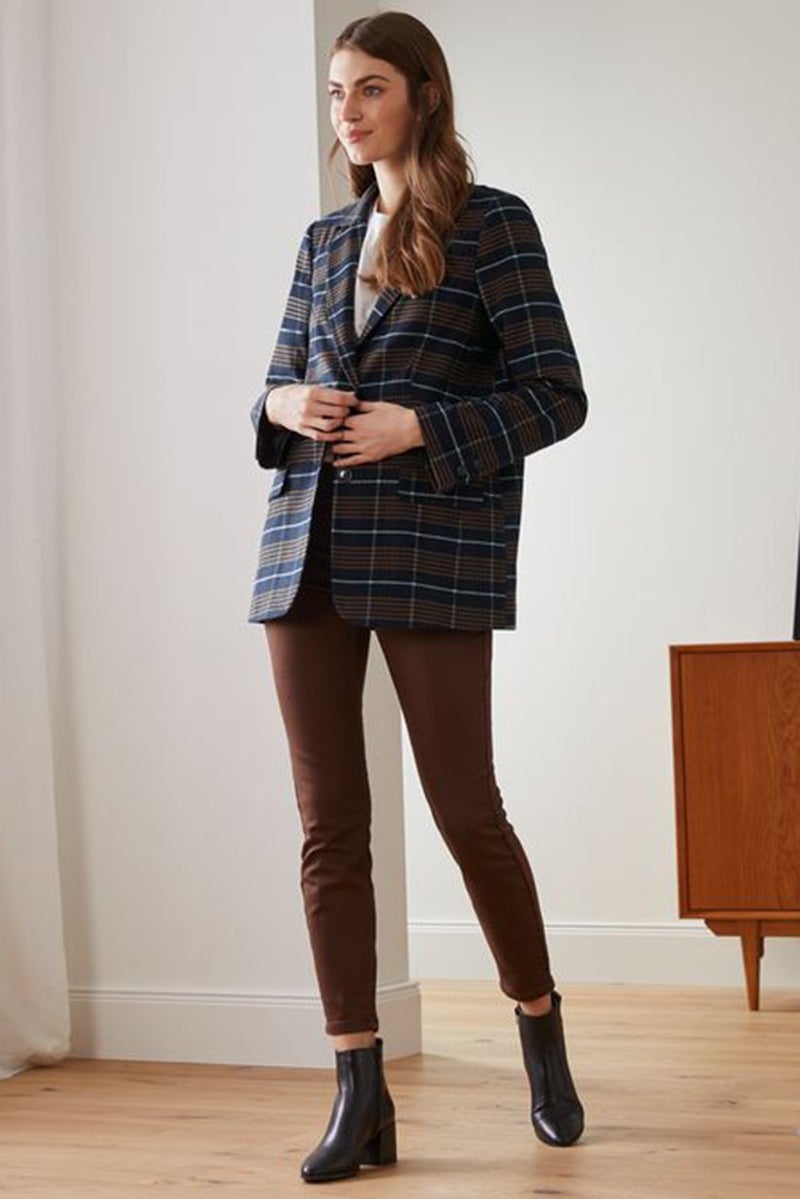 Tchibo Women Regular Fit Plaid Casual Blazer, Brown - Image 1