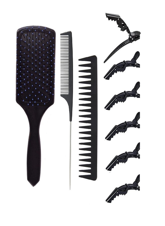 E-DUNIA® Paddle Hair Brush with Soft Nylon Bristles,Steel Handle Rait Tail Hair Sectioning Brush & Wild Tooth Type Of Brush with 6 Pcs of Elegator type of Hair Clip for Styling Sectioning[Pack of 9] - Image 2
