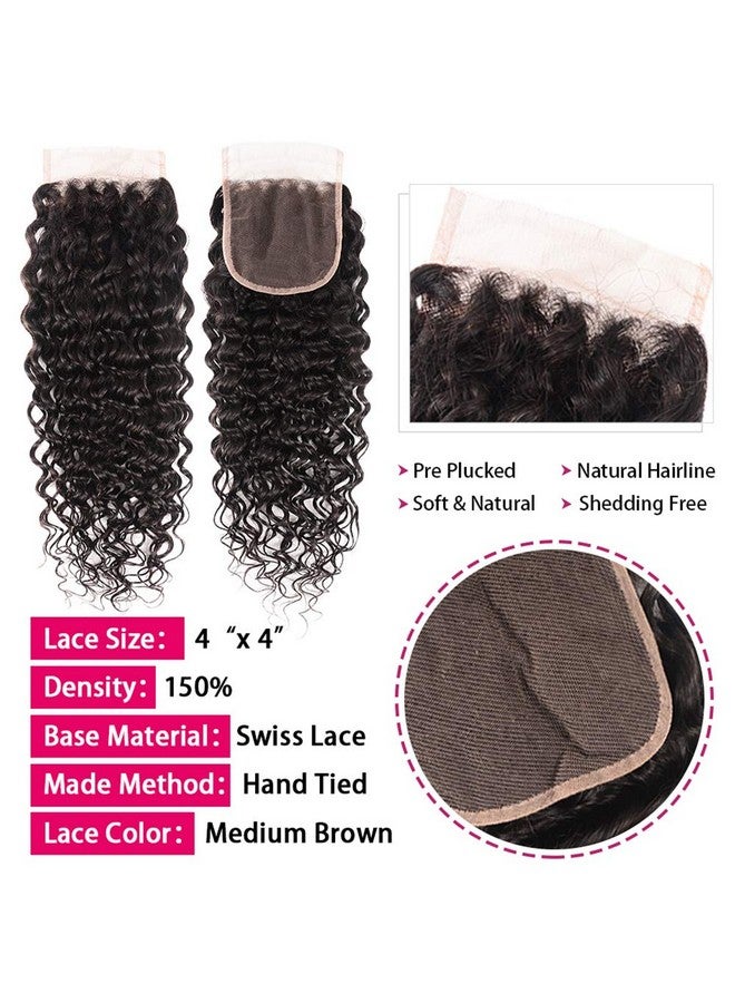 Miss GAGA 10A Water Wave Bundles With Closure (16 18 20 +14) Wet And Wavy Brazilian Virgin Human Hair 3 Bundles With 4X4 Lace Closure With Baby Hair Free Part 1B Curly Wave Human Hair Extensions - Image 4