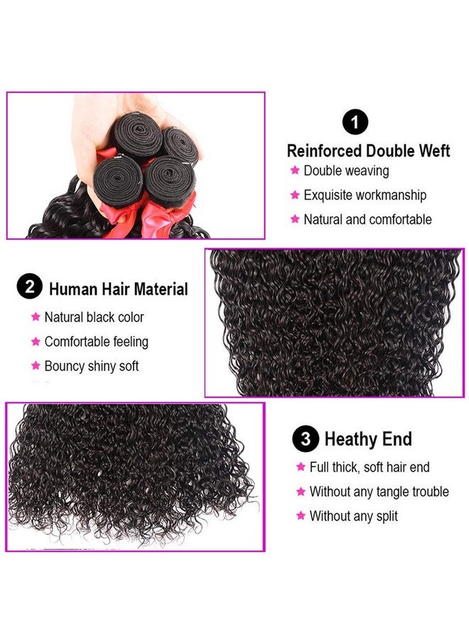 Miss GAGA 10A Water Wave Bundles With Closure (16 18 20 +14) Wet And Wavy Brazilian Virgin Human Hair 3 Bundles With 4X4 Lace Closure With Baby Hair Free Part 1B Curly Wave Human Hair Extensions - Image 3