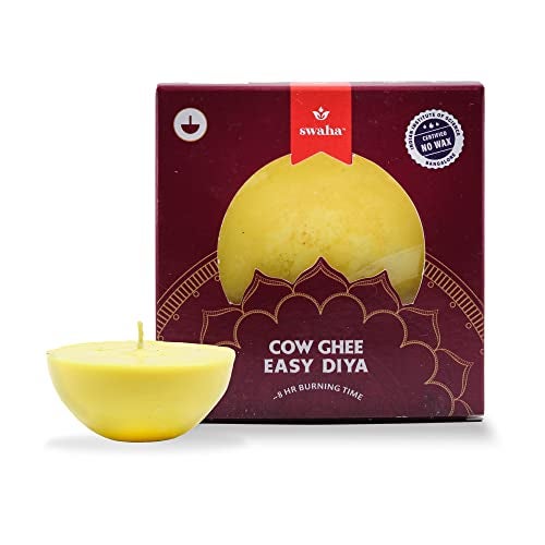 Swaha Premium Cow Ghee Diya Batti, Wax Free Cow Ghee Diya Batti For Puja (8Hr Burning) - 0.123 Kg - Image 1