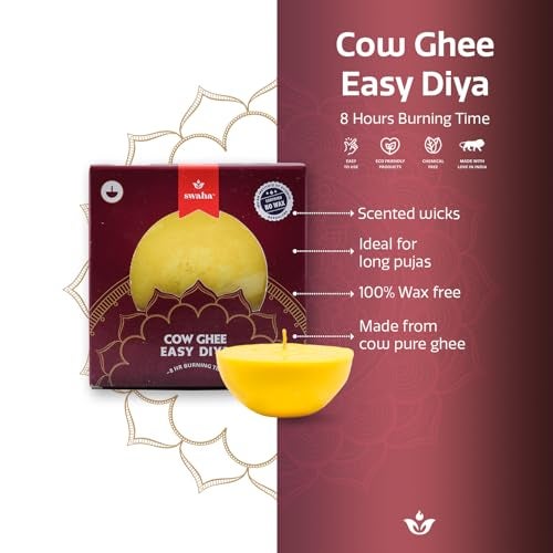 Swaha Premium Cow Ghee Diya Batti, Wax Free Cow Ghee Diya Batti For Puja (8Hr Burning) - 0.123 Kg - Image 3