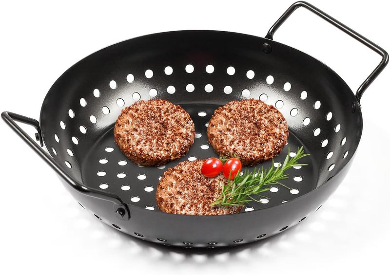Valajogi "Non-Stick Grill Pan with Holes: Effortlessly Grill Fish with Our Reusable Tray Featuring a Handle - Essential Kitchen Utensil for Outdoor Grilling! - Image 5