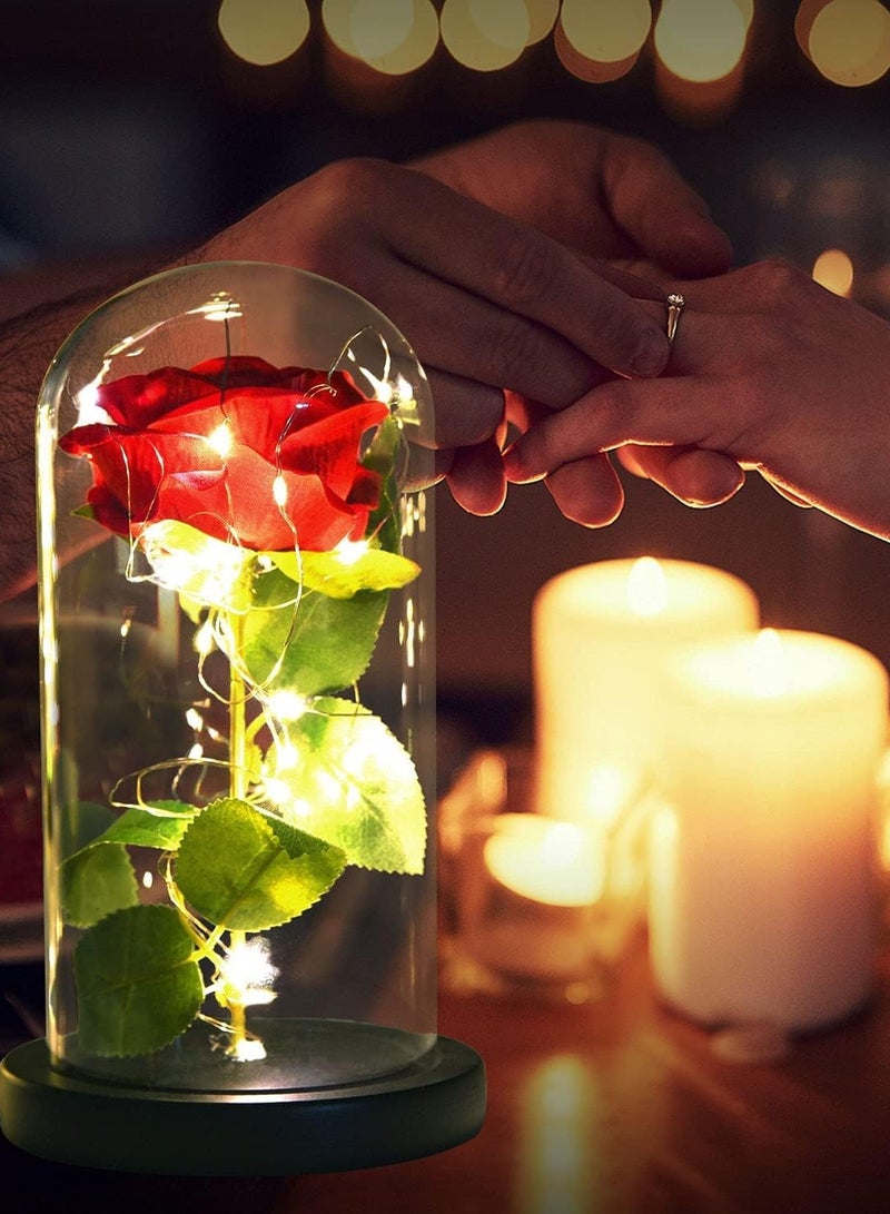 Festive Gallery Beauty and The Beast Rose Fake Flowers Enchanted Rose in Glass Dome Rose lamp Gifts, LED Light Romantic Home Decor Gifts for Valentine's Day Mother's Day Wedding Anniversary - Image 1