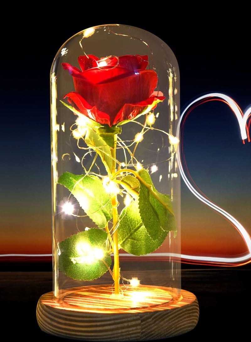 Festive Gallery Beauty and The Beast Rose Fake Flowers Enchanted Rose in Glass Dome Rose lamp Gifts, LED Light Romantic Home Decor Gifts for Valentine's Day Mother's Day Wedding Anniversary - Image 2
