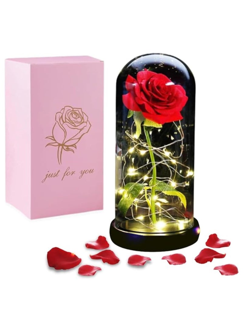 Festive Gallery Beauty and The Beast Rose Fake Flowers Enchanted Rose in Glass Dome Rose lamp Gifts, LED Light Romantic Home Decor Gifts for Valentine's Day Mother's Day Wedding Anniversary - Image 4