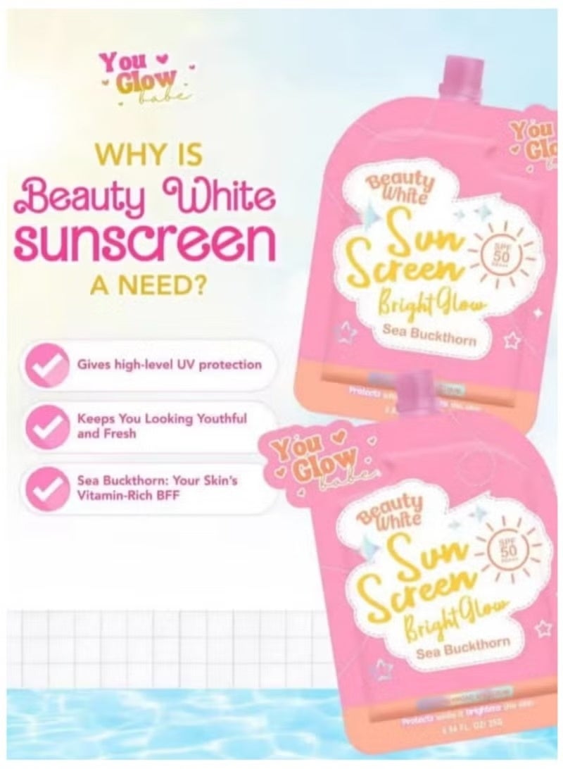 جلو واقي شمس بيوتي وايت عبوتين – توهج مشرق SPF 50 PA+++ مع نبق البحر | حماية خفيفة غير دهنية من الأشعة فوق البنفسجية وتفتيح البشرة - Image 2