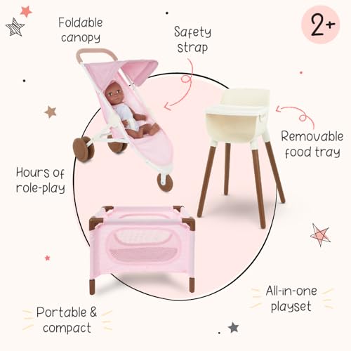 LullaBaby 14Inch Realistic Baby Doll Accessory Bundle Nursery Care Set High Chair Playpen Jogger Stroller Pretend Play Toys Kids 2 Years Baby Doll Nursery Playset - Image 5