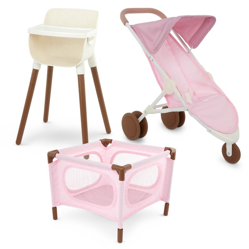 LullaBaby 14Inch Realistic Baby Doll Accessory Bundle Nursery Care Set High Chair Playpen Jogger Stroller Pretend Play Toys Kids 2 Years Baby Doll Nursery Playset - Image 4