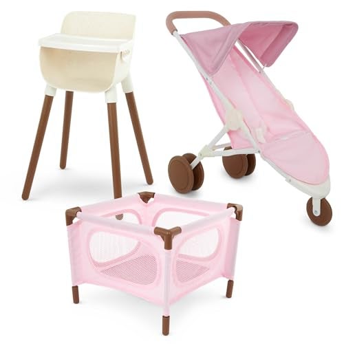 LullaBaby 14Inch Realistic Baby Doll Accessory Bundle Nursery Care Set High Chair Playpen Jogger Stroller Pretend Play Toys Kids 2 Years Baby Doll Nursery Playset - Image 1